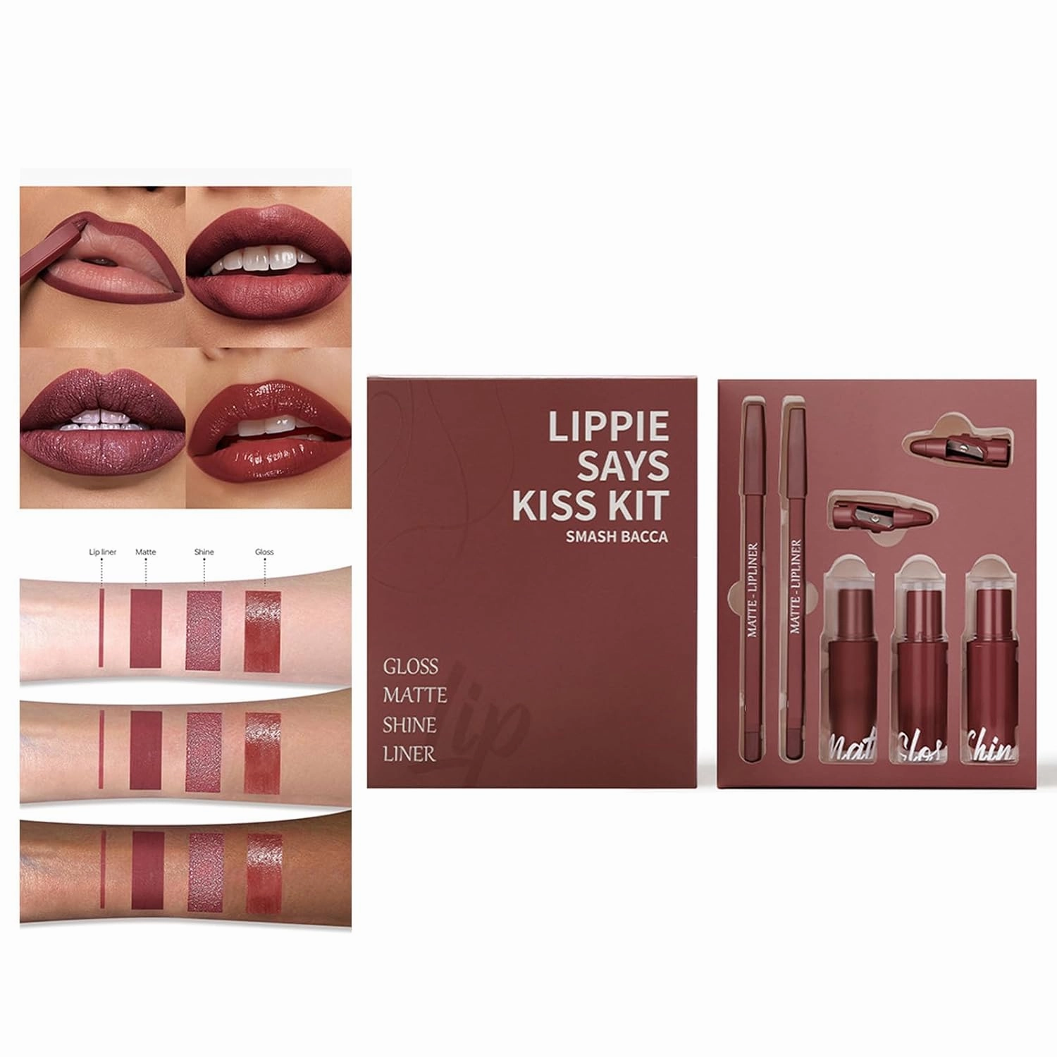 5 In 1 Lipstick Set For Women Girls Matte Liquid Lipstick  Shimmer Lip Gloss   Plumping Lip Gloss   Lip Liner Pencil