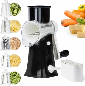 5 in 1 Rotary Cheese Grater, Manual Hand Crank Cheese Grater With Reinforced Suction & 5 Interchangeable Blades, Multifunctional Cheese Shredder, Easy to Use and Clean, Black