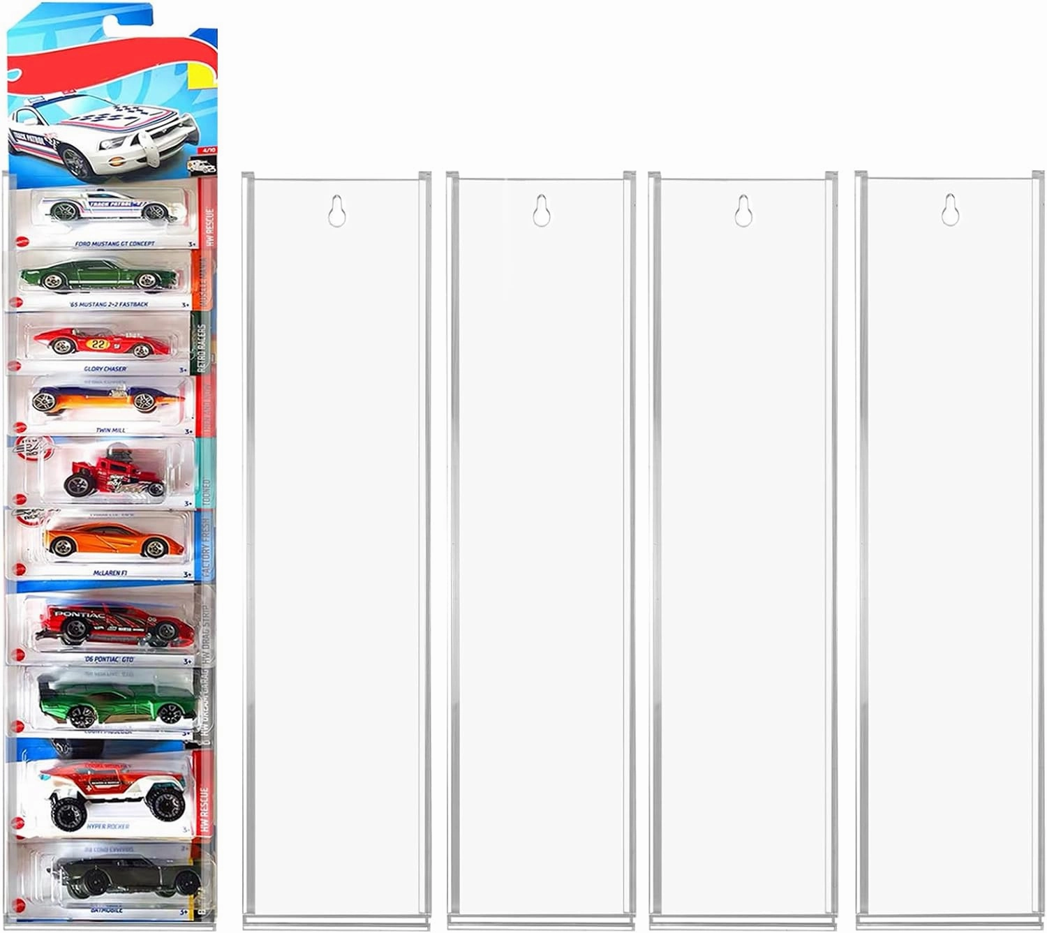 5 Pack Acrylic Model Car Display Case Wall Mount Compatible with Hot-Wheels Match-Box Packaged Cars- Accommodate to 50 Cars - Classic Card Toy Storage Organizer Case Display Shelf Rack Wall Storage