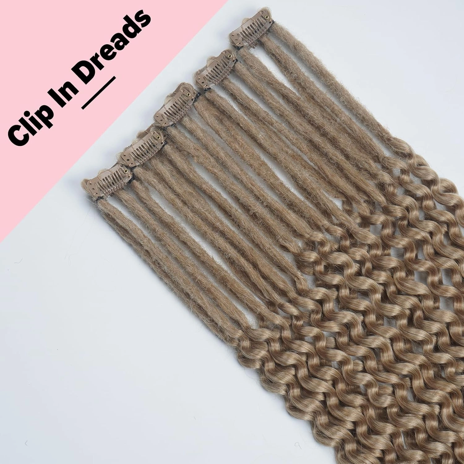5PCS Curly Dreadlock Extensions Clip In, 24 Inches Brown to Blonde Synthetic Single Ended Curly Wavy Dreads Extensions, Clip In Handmade Dreads Hippie Style Dreadlocks for Woman