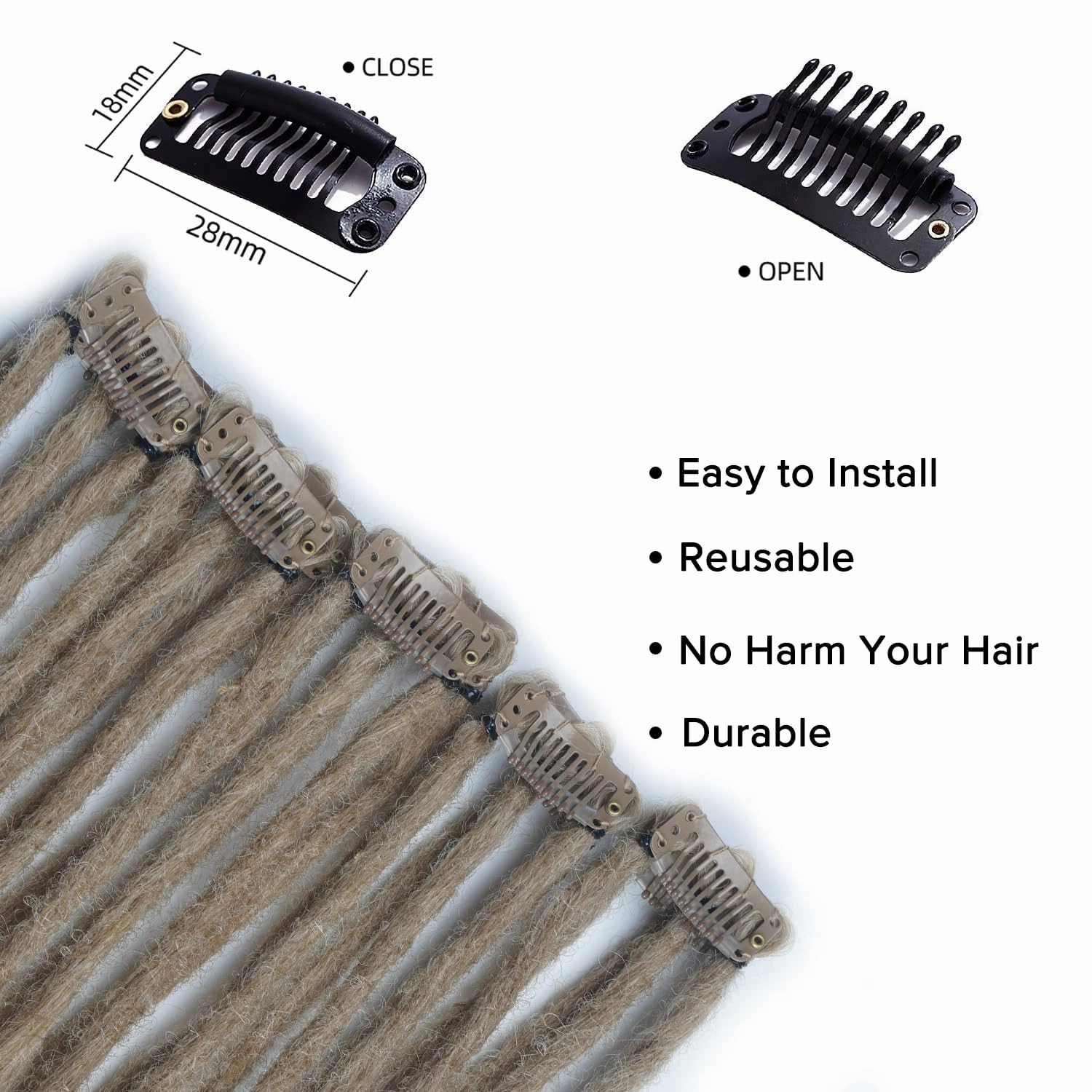 5PCS Curly Dreadlock Extensions Clip In, 24 Inches Brown to Blonde Synthetic Single Ended Curly Wavy Dreads Extensions, Clip In Handmade Dreads Hippie Style Dreadlocks for Woman