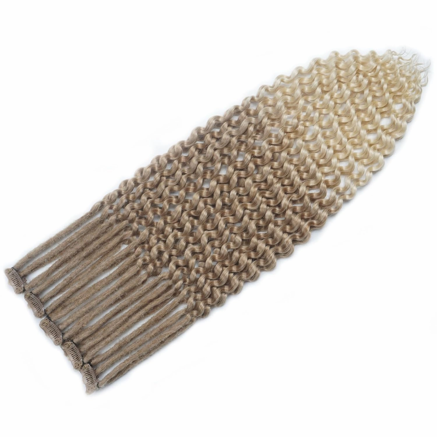 5PCS Curly Dreadlock Extensions Clip In, 24 Inches Brown to Blonde Synthetic Single Ended Curly Wavy Dreads Extensions, Clip In Handmade Dreads Hippie Style Dreadlocks for Woman