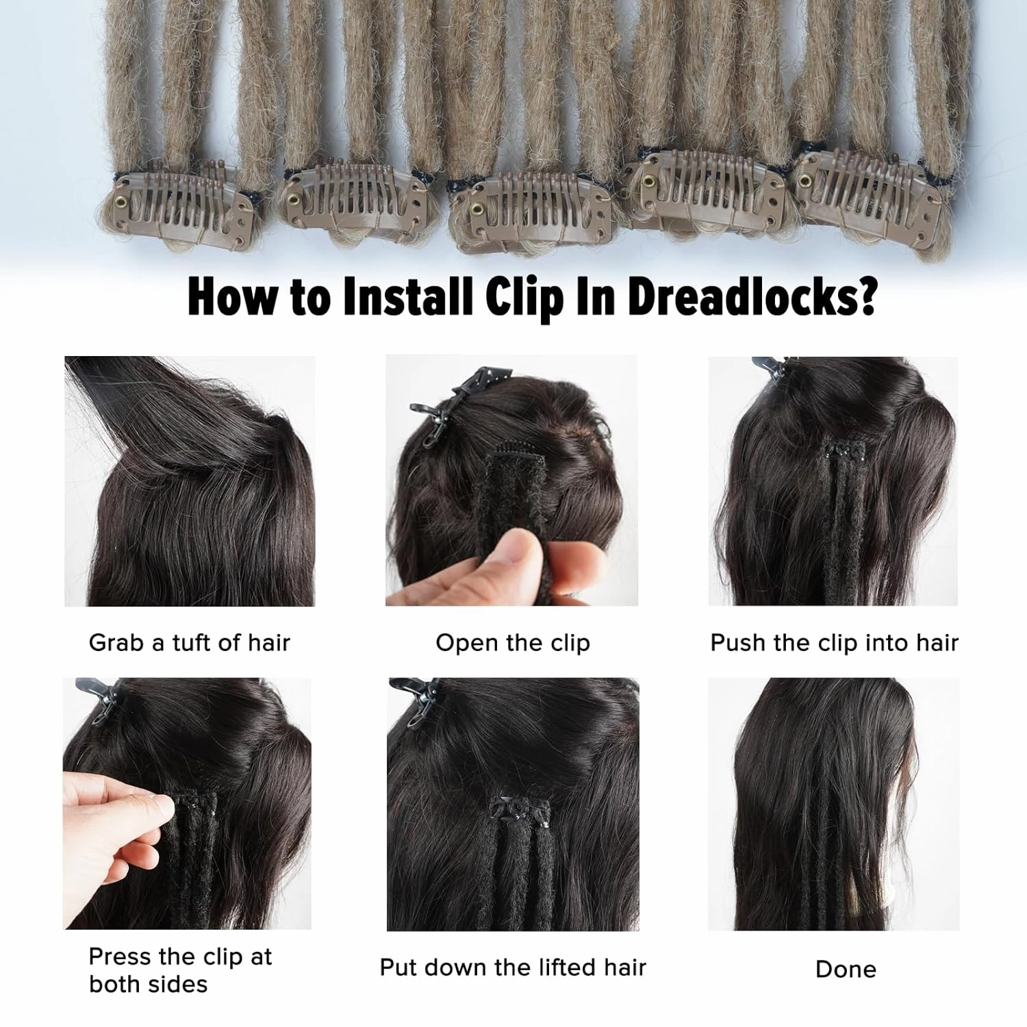 5PCS Curly Dreadlock Extensions Clip In, 24 Inches Brown to Blonde Synthetic Single Ended Curly Wavy Dreads Extensions, Clip In Handmade Dreads Hippie Style Dreadlocks for Woman