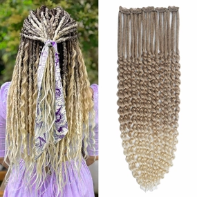 5PCS Curly Dreadlock Extensions Clip In, 24 Inches Brown to Blonde Synthetic Single Ended Curly Wavy Dreads Extensions, Clip In Handmade Dreads Hippie Style Dreadlocks for Woman