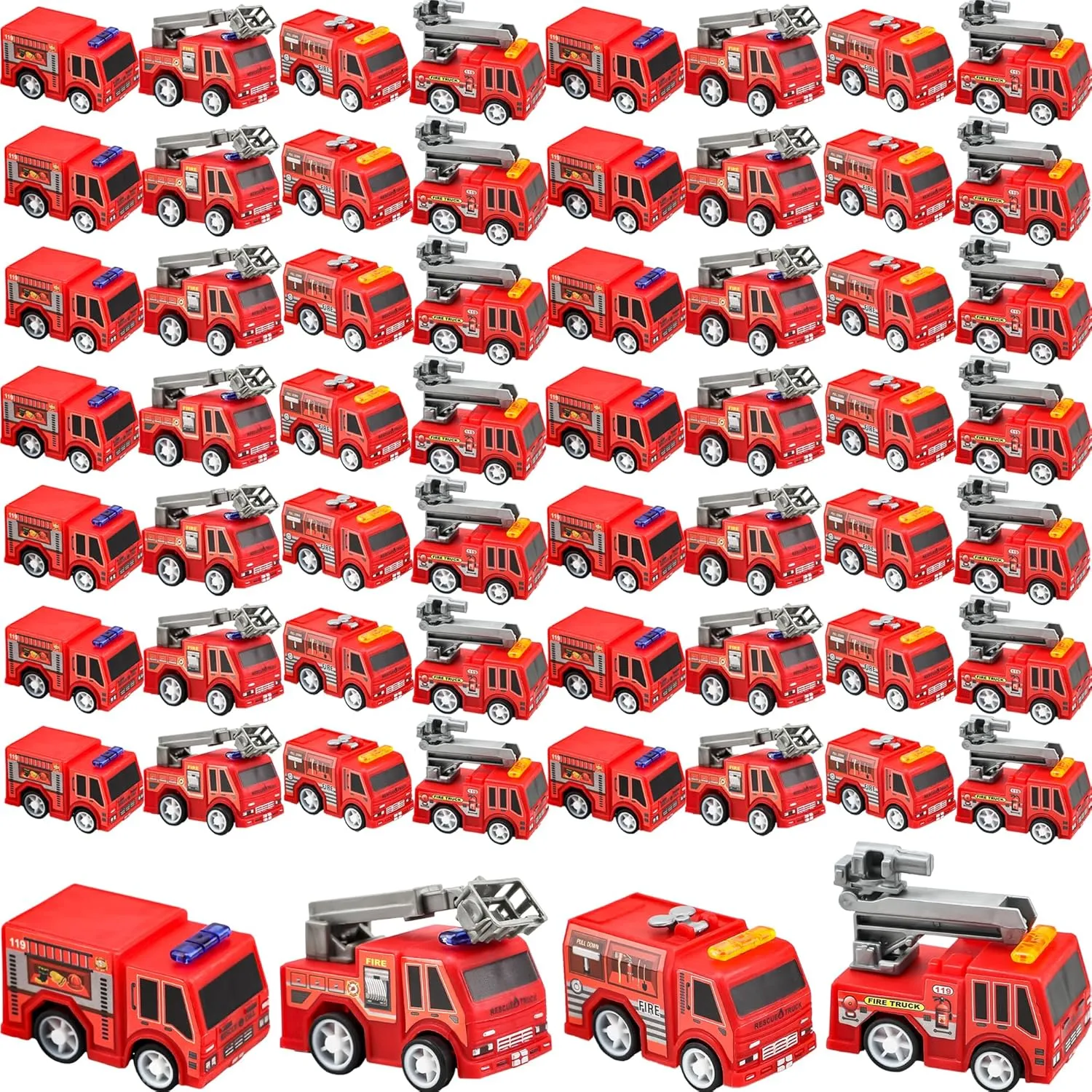 60 Pcs Mini Pullback Fire Truck Toy Small Fire Trucks Toy Bulk Red Emergency Vehicle Toy Car for Firefighter Birthday Party Supplies Bag Filler Gift, 4 Styles