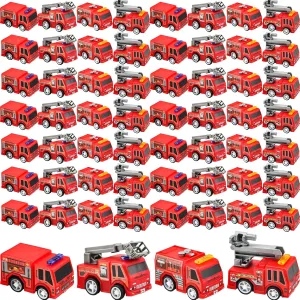 60 Pcs Mini Pullback Fire Truck Toy Small Fire Trucks Toy Bulk Red Emergency Vehicle Toy Car for Firefighter Birthday Party Supplies Bag Filler Gift, 4 Styles