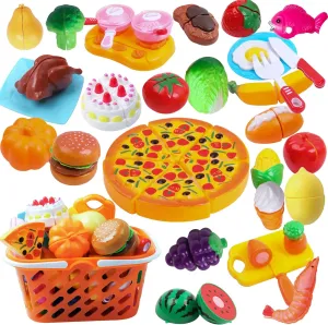 66Pcs Play Food Cutting Set, Pretend Play Food Set for Kids Kitchen, Cutting Fruits and Vegetable Toys, Early Development Education Toys, Christmas and Birthday Gifts for Girls and Boys