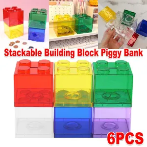 6pcs Stackable Building Blocks Money Bank Kids Coin Bank Toy Savings Jar Gift