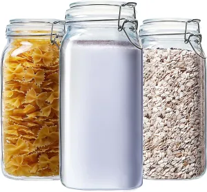 78oz - 3 Pack Square Glass Jars with Airtight Lid, Wide Mouth Mason Jars with Clamp Lids, Air Tight Glass Canisters, Best Food Storage Containers for Flour, Sugar, Cereal, Pasta, Rice, Coffee, Spice