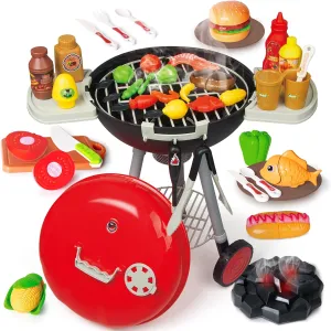 79PCS BBQ Grill Set for Kids - Kitchen Playset With Realistic Spray, Light & Sound - Interactive Toddler Toy for Boys Girls - Christmas Birthday Gift