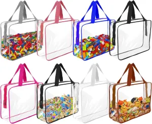 8 Pcs Large Clear Toy Storage Bags with Zipper, Reusable PVC Waterproof Toy Organizer Bags with Portable Handle for Building Blocks, Puzzles, Board Games,and Travel Dust-Proof Storage (Large)