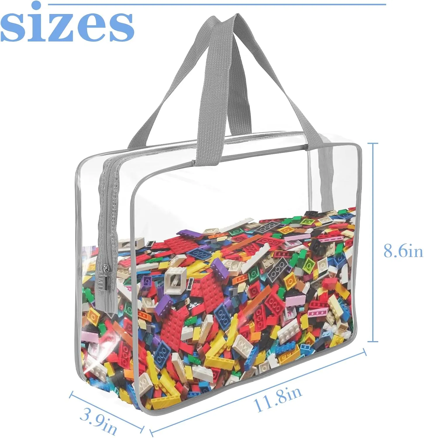 8 Pcs Large Clear Toy Storage Bags with Zipper, Reusable PVC Waterproof Toy Organizer Bags with Portable Handle for Building Blocks, Puzzles, Board Games,and Travel Dust-Proof Storage (Large)