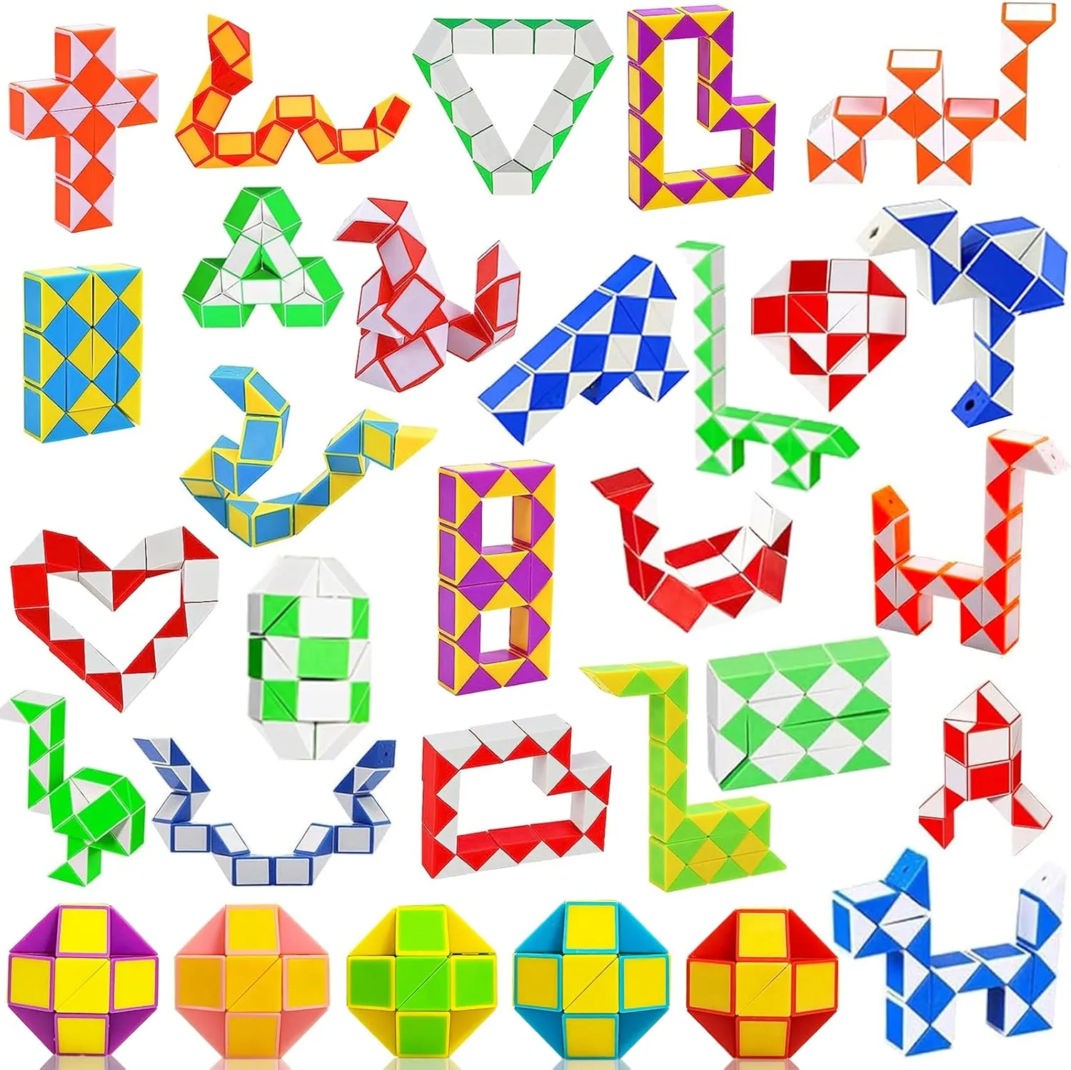 80 Pack 24 Blocks Magic Snake Cube, Sensory Fidget Snake Cube, Mini Snake Speed Cubes, Twist Puzzle Toys for Party Bag Fillers, Party Favours, Random Colors
