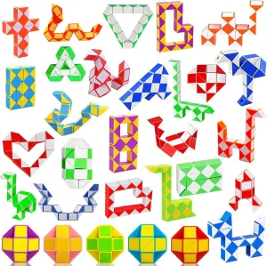 80 Pack 24 Blocks Magic Snake Cube, Sensory Fidget Snake Cube, Mini Snake Speed Cubes, Twist Puzzle Toys for Party Bag Fillers, Party Favours, Random Colors