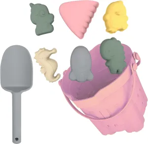 8Pcs Beach Toy Set, BPA-Free, Food-Grade Silicone, Colourful, Travel Holiday Fun Summer Outdoor Toys for Kids Children Boys Girls Sand Castle Building with Bucket, Shovel, Sand Molds(A)