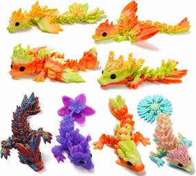 8PCS 3D Printed Dragon Toys, Articulated Dragon Fidget Toy Flexible Desk Pets, 3D Printed Animals Toys Gift for Kids Adult Home Office Decor