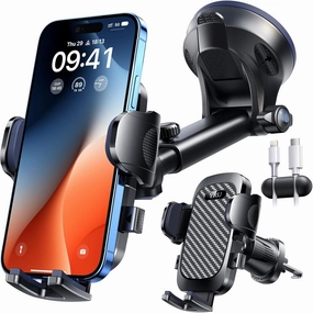 [True Military-Grade & 360 Degrees Rotatable Suction] 2025 YRU Ultimate Car Phone Holder Mount 【90 LBS Safest Strongest & Patent Certs】Dashboard Windshield Vent for iPhone 16 15 Pro Max Samsung, Black