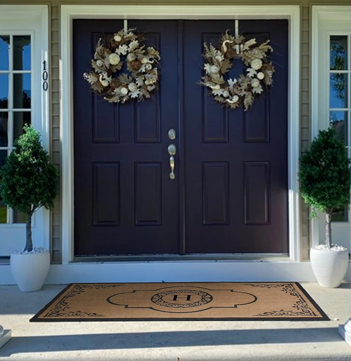 A1HC Natural Coir Monogrammed Door Mat for Front Door, 36x72, Anti-Shed Treated Durable Doormat for Outdoor Entrance, Heavy Duty, Thin Profile, Easy to Clean, Long Lasting, Front Door Entry Doormat