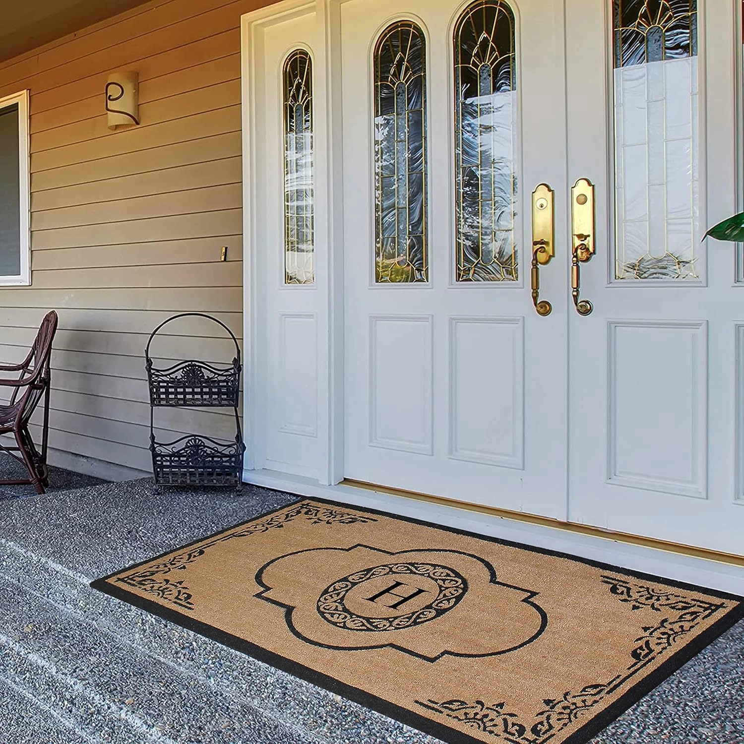 A1HC Natural Coir Monogrammed Door Mat for Front Door, 36x72, Anti-Shed Treated Durable Doormat for Outdoor Entrance, Heavy Duty, Thin Profile, Easy to Clean, Long Lasting, Front Door Entry Doormat