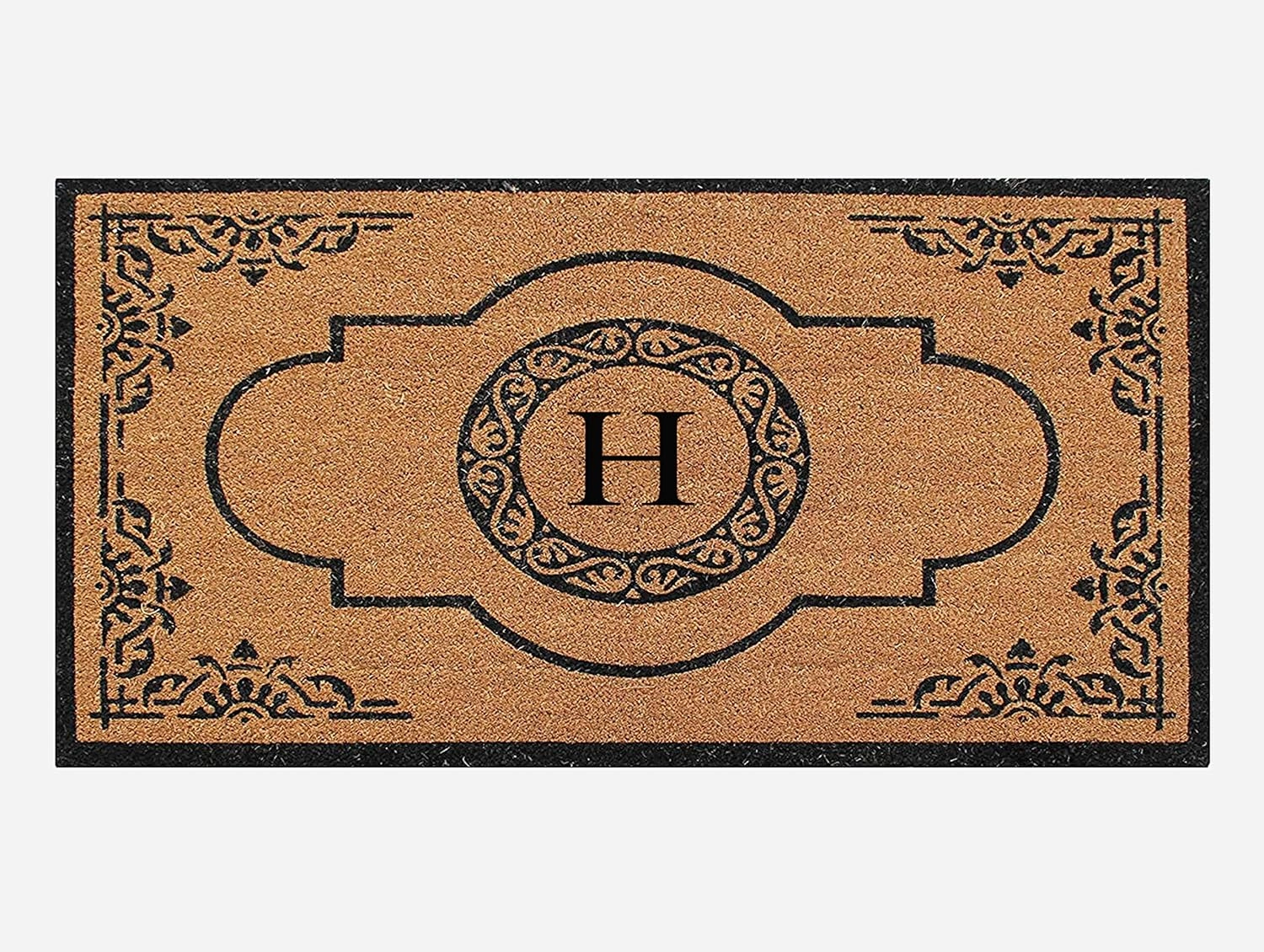A1HC Natural Coir Monogrammed Door Mat for Front Door, 36x72, Anti-Shed Treated Durable Doormat for Outdoor Entrance, Heavy Duty, Thin Profile, Easy to Clean, Long Lasting, Front Door Entry Doormat
