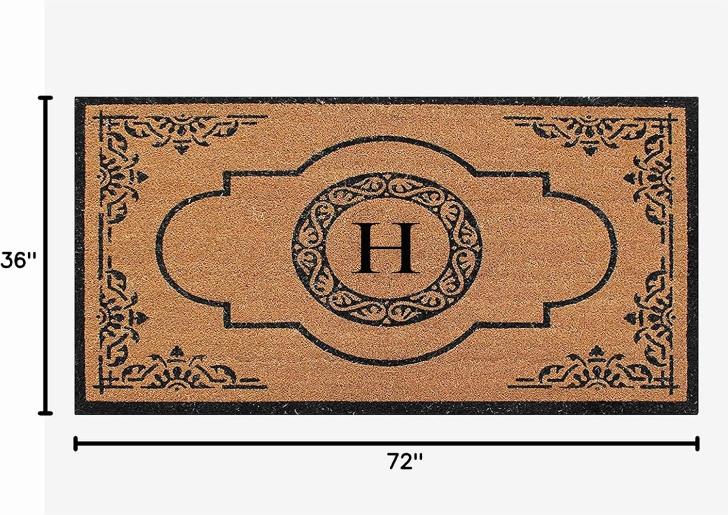 A1HC Natural Coir Monogrammed Door Mat for Front Door, 36x72, Anti-Shed Treated Durable Doormat for Outdoor Entrance, Heavy Duty, Thin Profile, Easy to Clean, Long Lasting, Front Door Entry Doormat