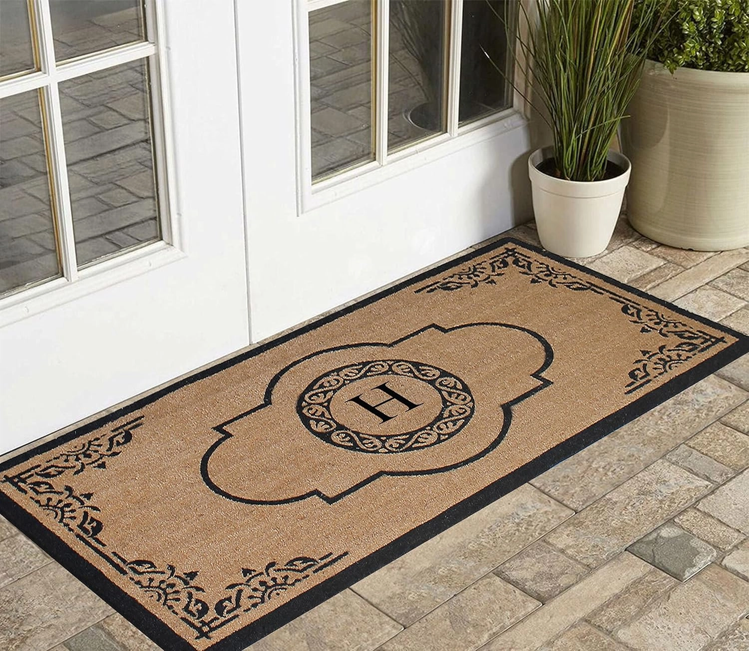 A1HC Natural Coir Monogrammed Door Mat for Front Door, 36x72, Anti-Shed Treated Durable Doormat for Outdoor Entrance, Heavy Duty, Thin Profile, Easy to Clean, Long Lasting, Front Door Entry Doormat