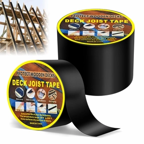 AccEncyc 2 Rolls Butyl Joist Deck Tape, 4 Inches & 2 Inches Waterproof Self-Adhesive Weatherproof RV Roof Tape Black for Wood Decks Joist Beams Roof (50 ft)