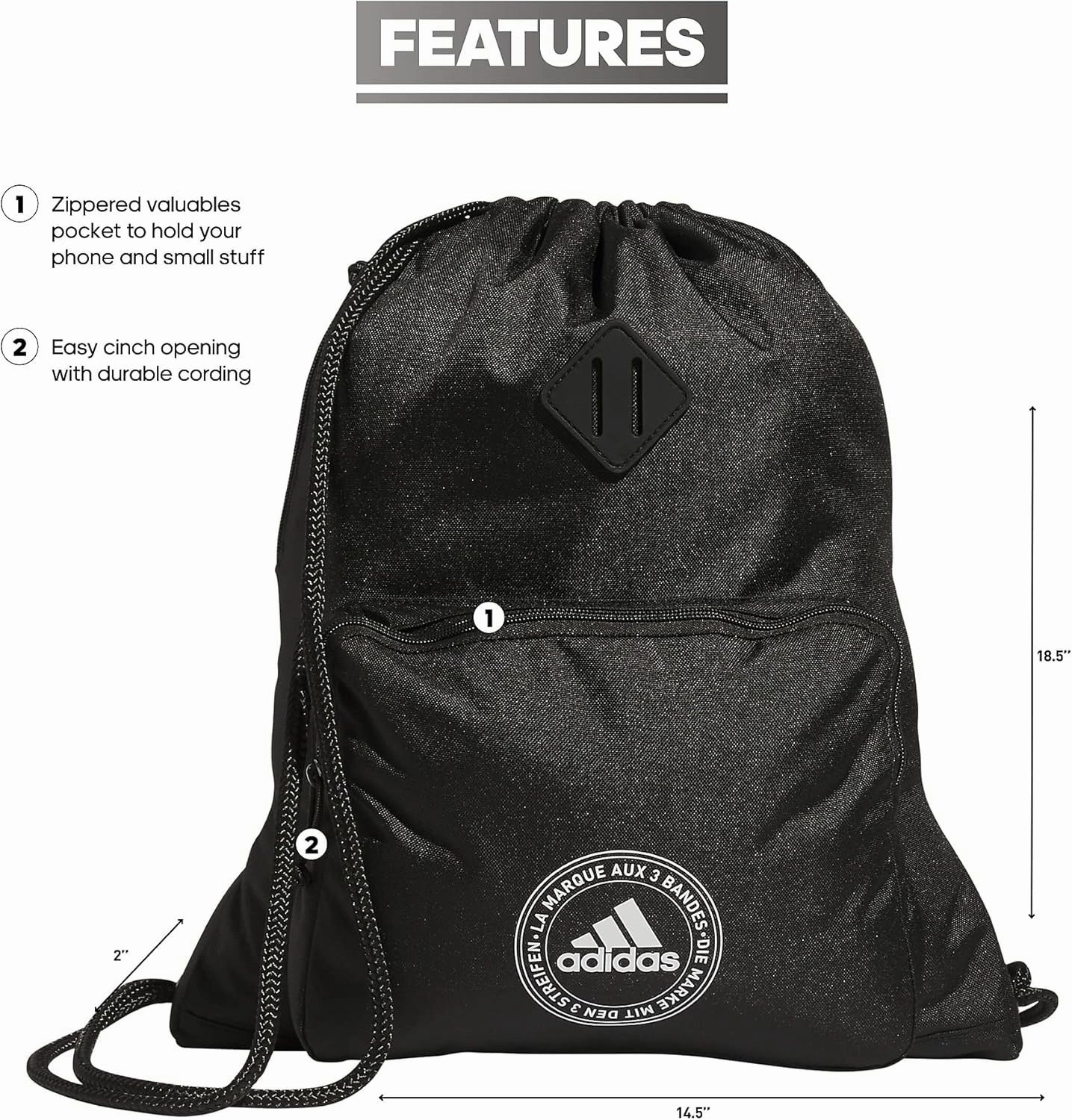 adidas Classic 3-Stripes 2.0 Sackpack, Black, One Size