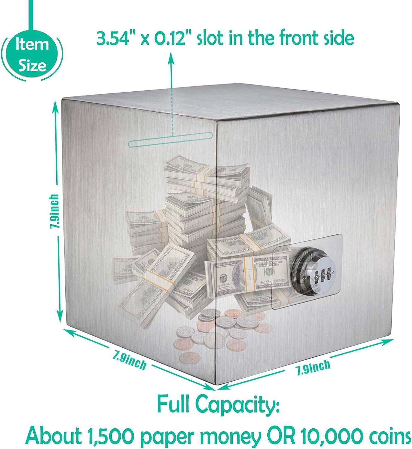 Adults Password Piggy Bank for Reuse | Stainless Steel Piggy Bank to Help Save for Vacation & Wedding & Education Fund | 7.9-inch