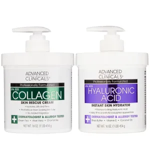 Advanced Clinicals Hyaluronic Acid Hydrating Cream   Collagen Skin Rescue Cream Set