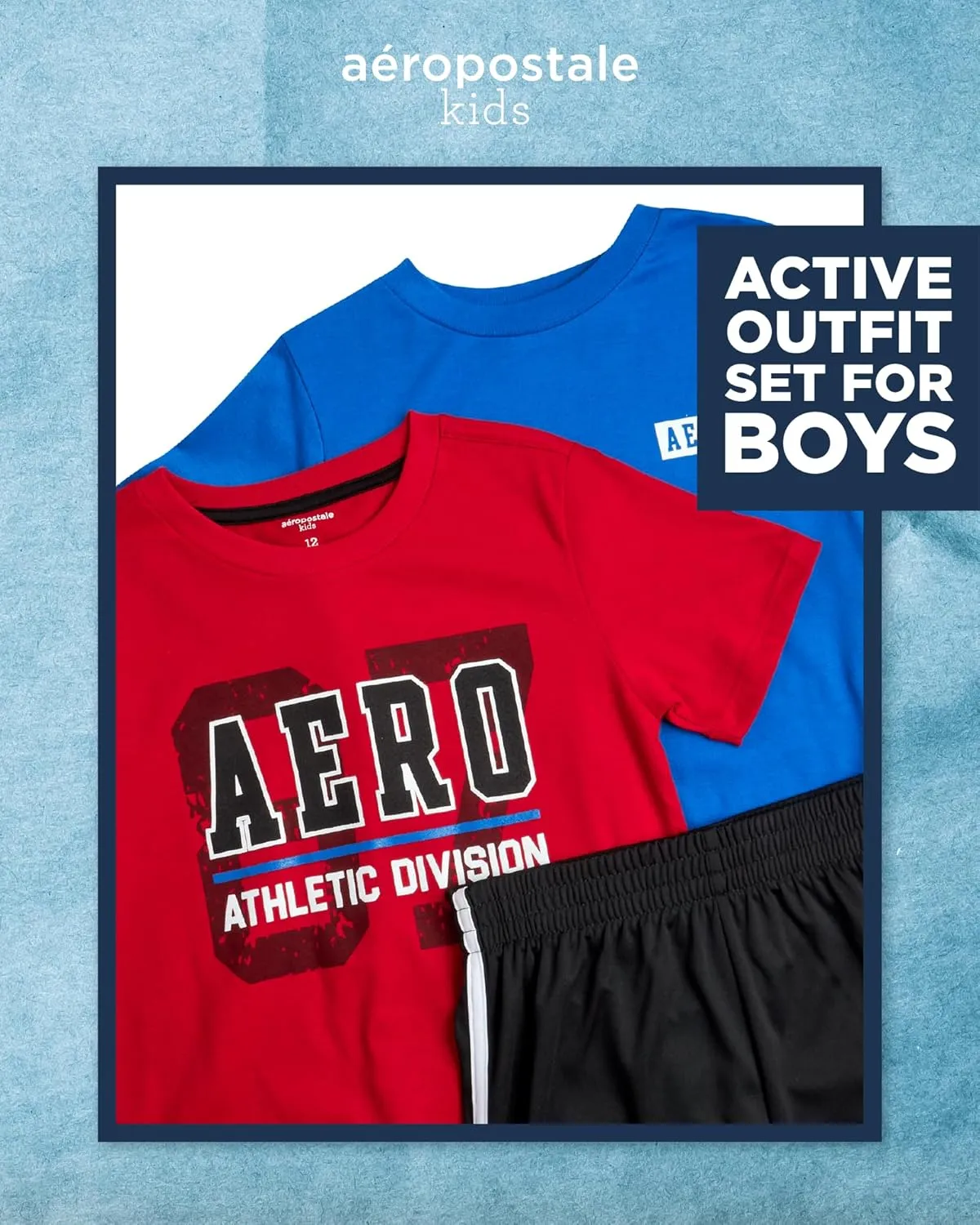 AEROPOSTALE Boys Active Shorts Set - 3 Piece Short Sleeve Active Jersey Tees and Performance Jersey Dolphin Shorts (8-12)