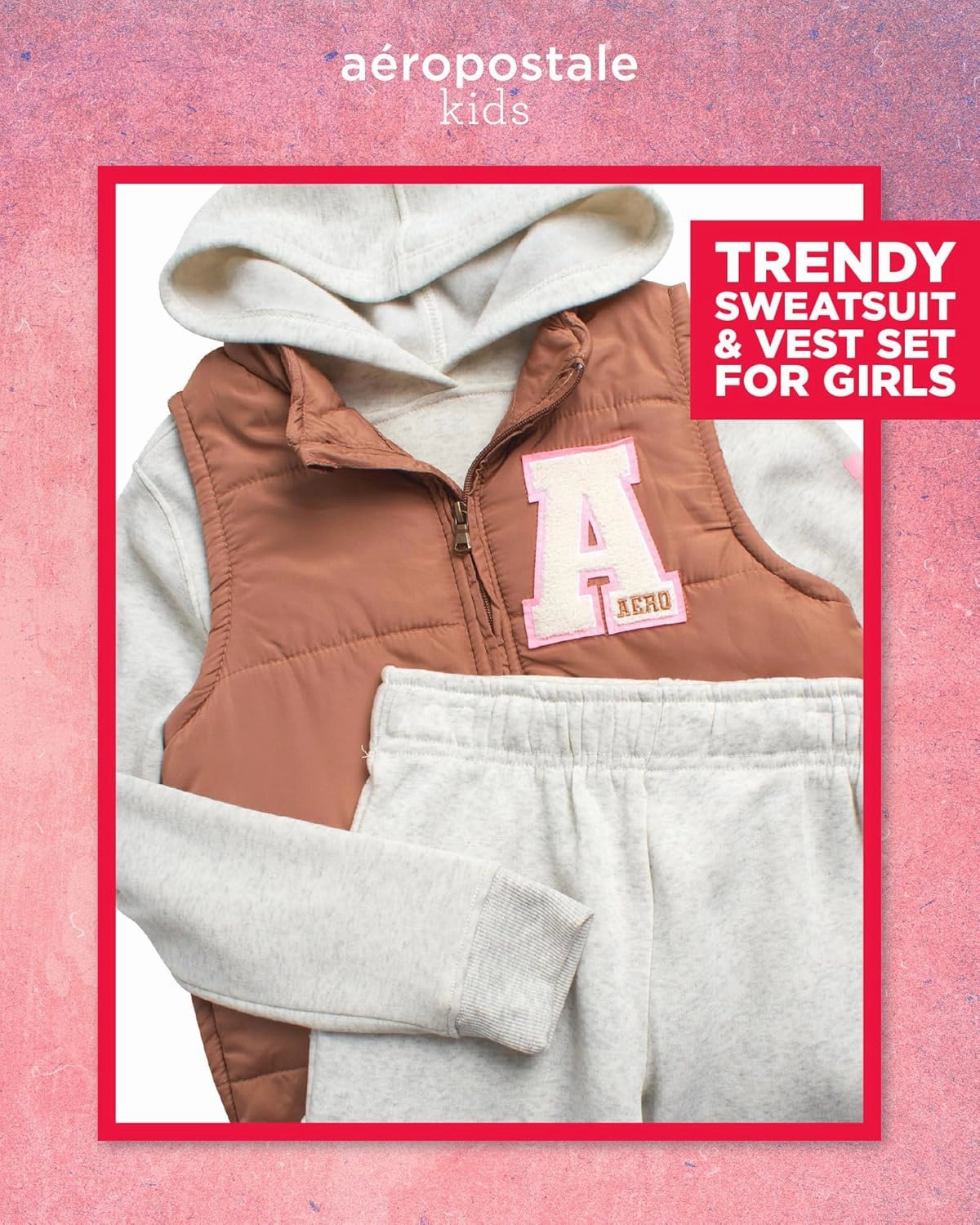 AEROPOSTALE Girls' Legging Set - 3 Piece Long Sleeve Shirt, Cargo Puffer Vest, and Flare Leggings with Applique Patches 4-12