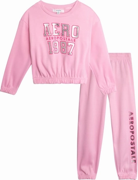 AEROPOSTALE Girls Sweatsuit Set - 2 Piece Fleece Pullover Crewneck Sweatshirt and Jogger Sweatpants for Girls (Sizes: 7-12)