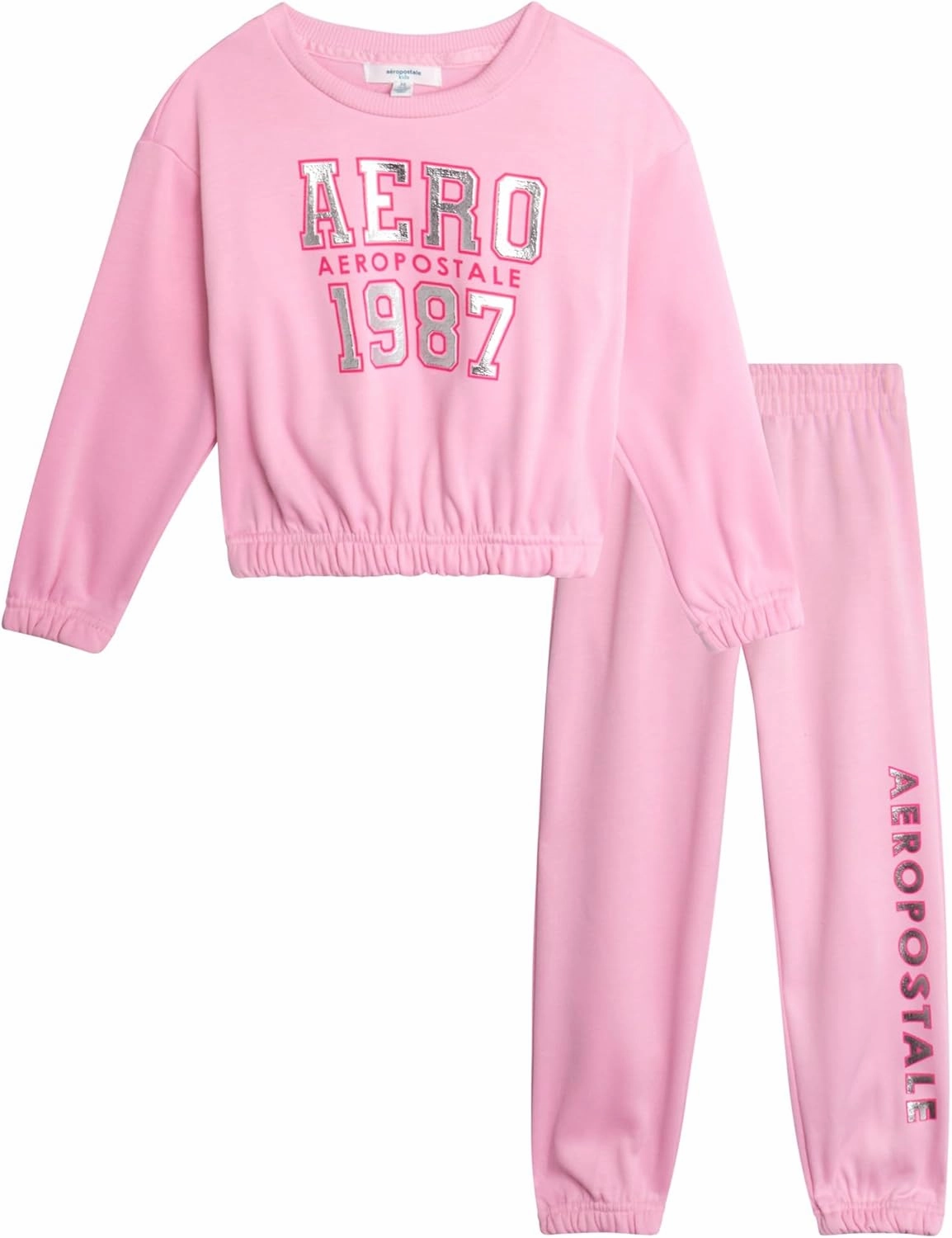 AEROPOSTALE Girls Sweatsuit Set - 2 Piece Fleece Pullover Crewneck Sweatshirt and Jogger Sweatpants for Girls (Sizes: 7-12)