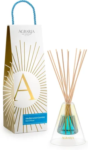 Agraria Mediterranean Jasmine Reed Diffuser Set, 12 Reeds Essential Oil Sticks, Scent Diffusers for Home Fragrance, Scented Oil Diffuser Gift Box