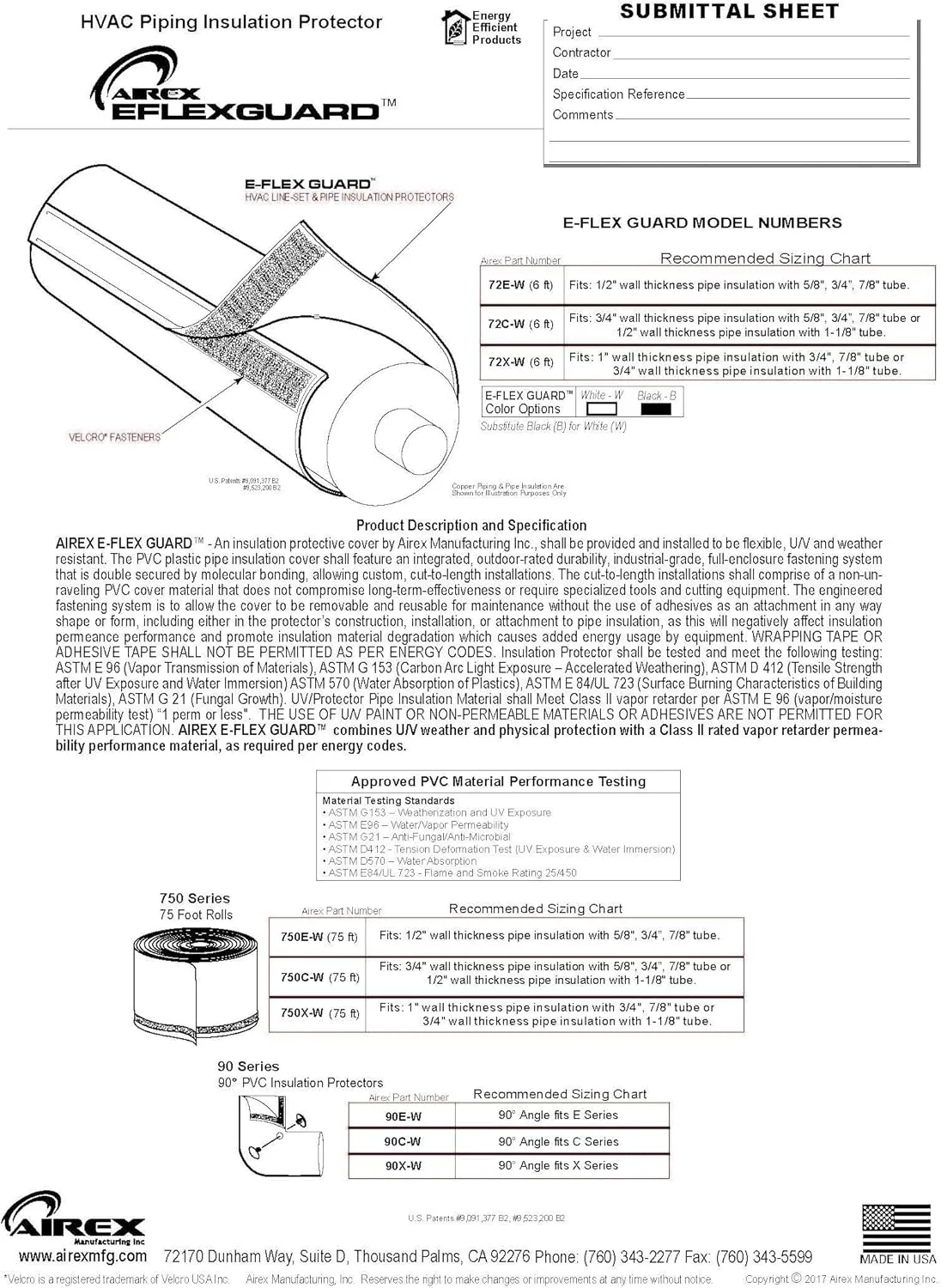 Airex Model 72E-W E-Flex Guard White Line Set Cover/Protector/Sleeve for 5/8", 3/4" or 7/8" Copper Tubing w/ 1/2" Wall Insulation (6 Feet) White Pipe Insulation Airex Flex Guard
