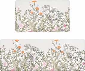 Alishomtll 2 PCS Kitchen Rugs and Mats, Floral Cushioned Anti-Fatigue Kitchen Rugs, Waterproof Non-Slip Washable Flowers Kitchen Mats for Kitchen Floor Laundry Office (17.3"x30" 17.3"x47")
