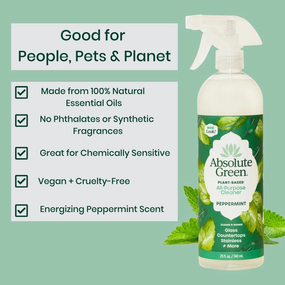 All Purpose Cleaner Spray, Non-Toxic, Kitchen, Bath, Countertop, Stainless, Safe around Kids   Pets, Natural Peppermint Scent, 25 oz (2 Pack)