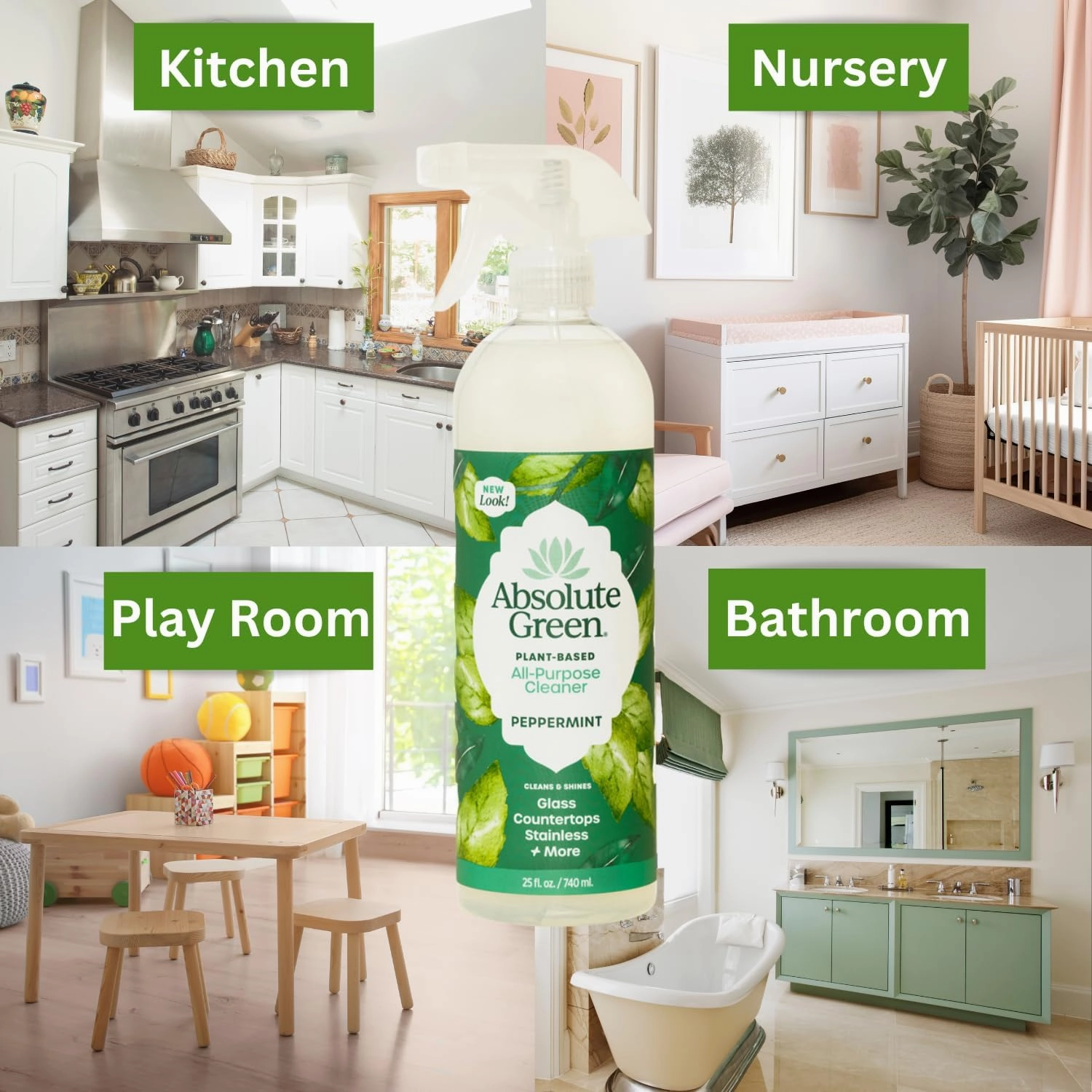 All Purpose Cleaner Spray, Non-Toxic, Kitchen, Bath, Countertop, Stainless, Safe around Kids   Pets, Natural Peppermint Scent, 25 oz (2 Pack)