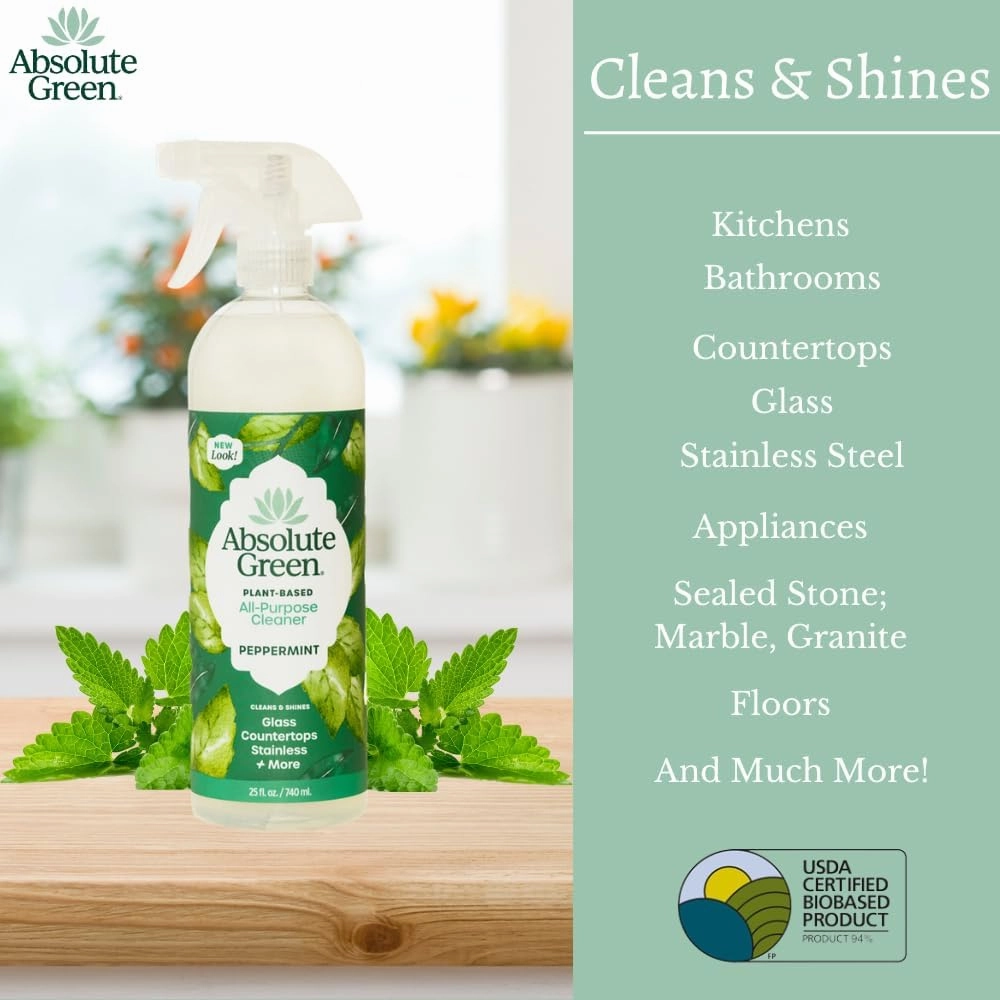 All Purpose Cleaner Spray, Non-Toxic, Kitchen, Bath, Countertop, Stainless, Safe around Kids   Pets, Natural Peppermint Scent, 25 oz (2 Pack)