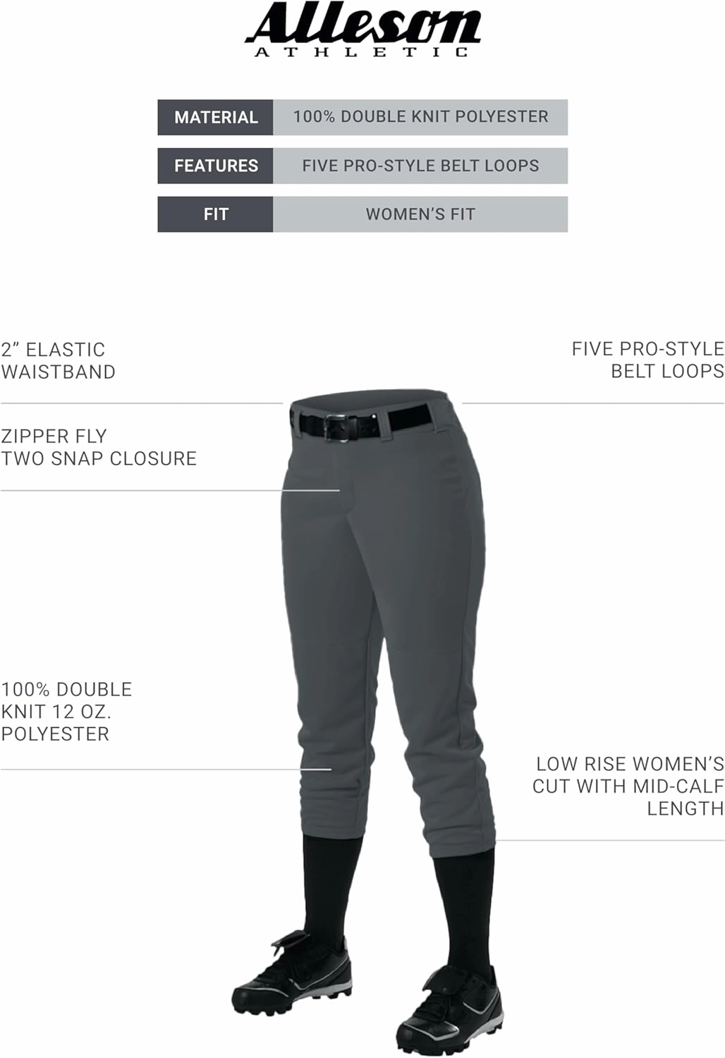 Alleson Athletic Women's Fastpitch/Softball Belt Loop Pant – Stretch Fabric, Moisture-Wicking, and Pro-Style Fit
