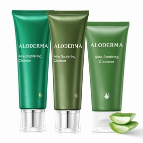 Aloderma Aloe Cleanser Set, 3 Pieces - Nourishing Cleanser, Soothing Cleanser, Brightening Cleanser