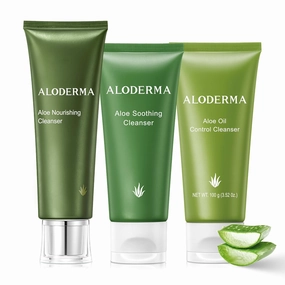 Aloderma Aloe Cleanser Set, 3 Pieces - Nourishing Cleanser, Soothing Cleanser, Oil Controlling Cleanser