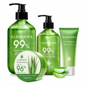 Aloderma Aloe Vera Gel Set, 4 Pieces - 500g Aloe Vera Gel, 300g Aloe Vera Gel, 200g Aloe Vera Gel, 45g Aloe Vera Gel