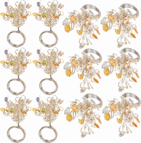 ALPHA Living HOME 12-Piece Handmade Glass Beaded Napkin Rings – Spring Floral Table Decor, Multi-Color Set for Weddings & Everyday Dining