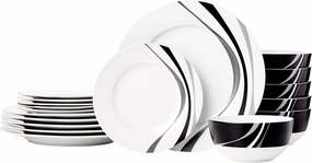 Amazon Basics 18 Pieces Dinnerware Sets, Dishes, Plates and Bowls, Service for 6, Swirl