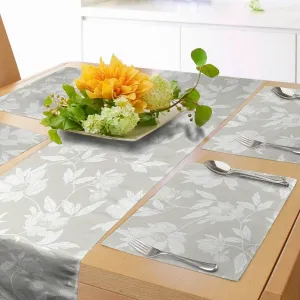 Ambesonne Floral Table Runner & Placemats, Soft Toned Flower Bouquets and Leaves Shabby Peony Blossoms Field Meadow Pattern, Set for Dining Table Decor, Placemat 4 pcs   Runner 12"x72", Dust and White