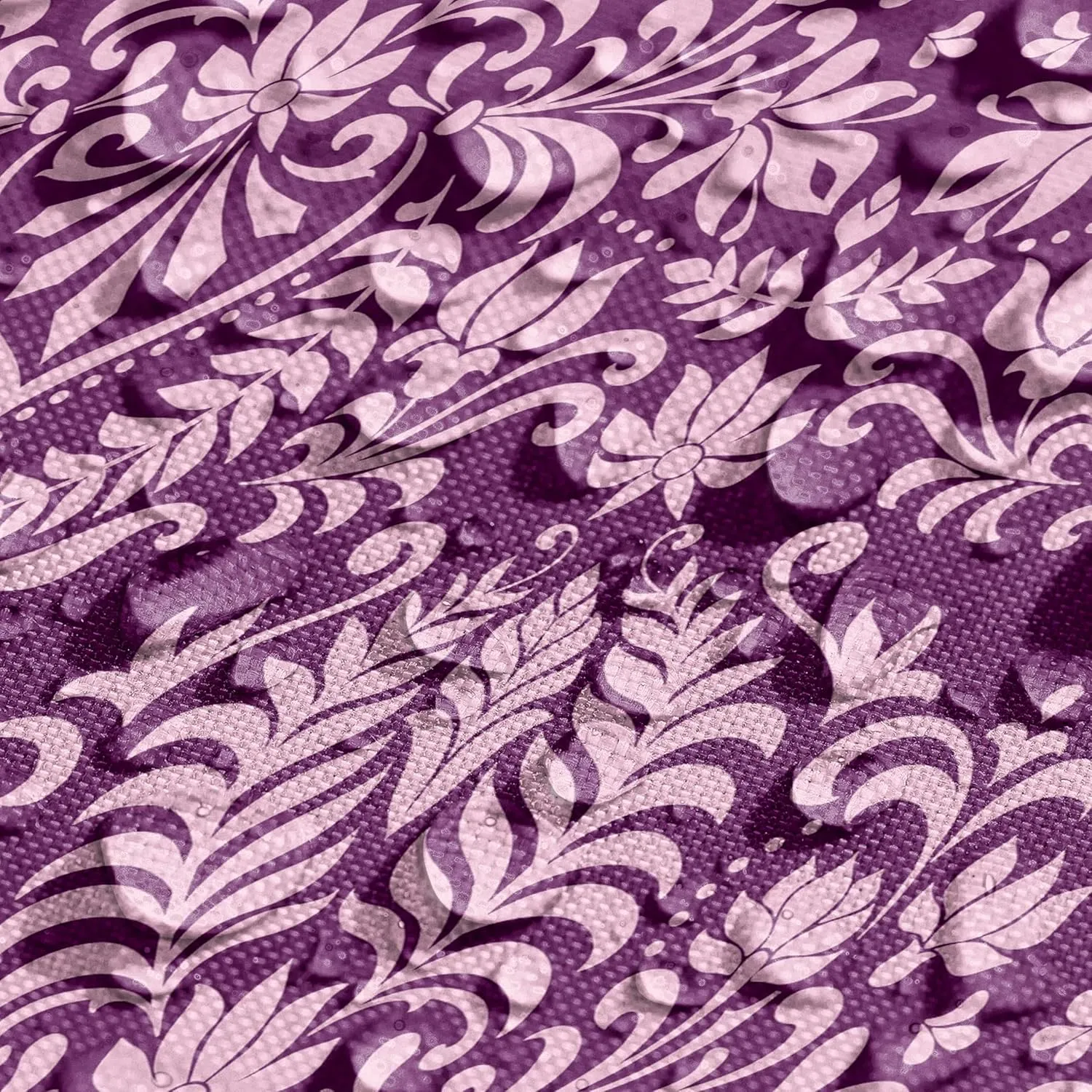 Ambesonne Victorian Table Runner & Placemats, Cheery Toned Damask Motif Flower Scrolling Branches and Leaves Rococo, Set for Dining Table Decor, Placemat 4 pcs   Runner 14"x90", Purple Pale Pink