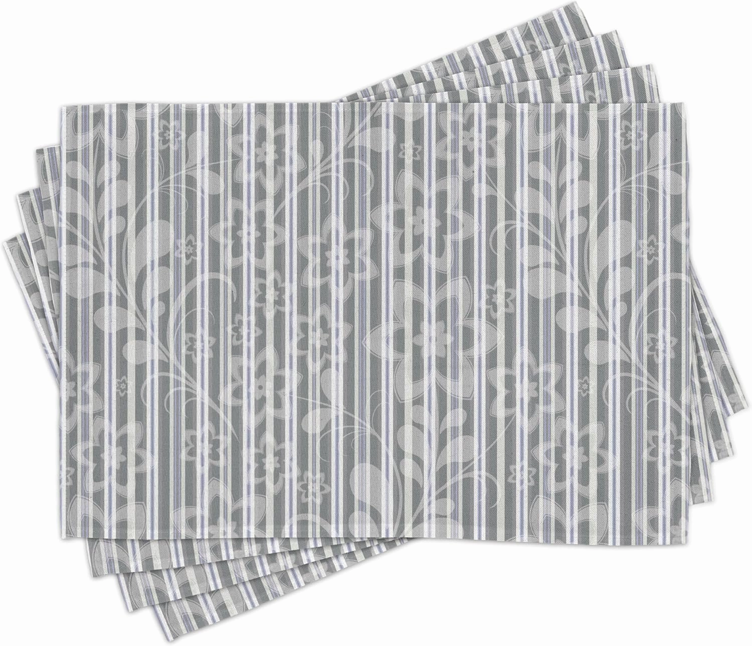 Ambesonne Grey and White Table Runner & Placemats, Floral Petals Branches and Leaves Faded Toned Abstract Blossoms Pattern, Set for Dining Table Decor, Placemat 4 pcs   Runner 12"x72", Grey