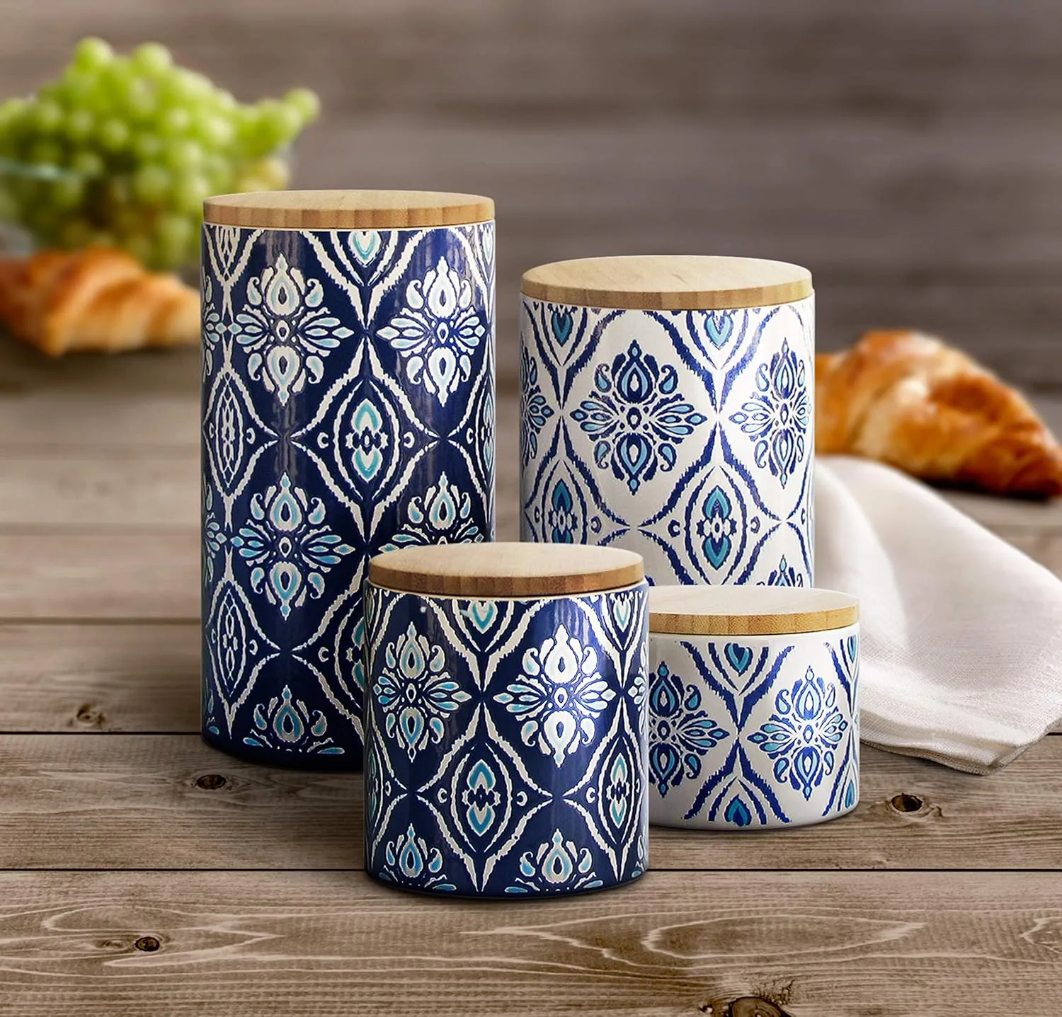 American Atelier Pirouette 4 Piece Canister Set,17 x 4.25 x 8 inches, Blue/White